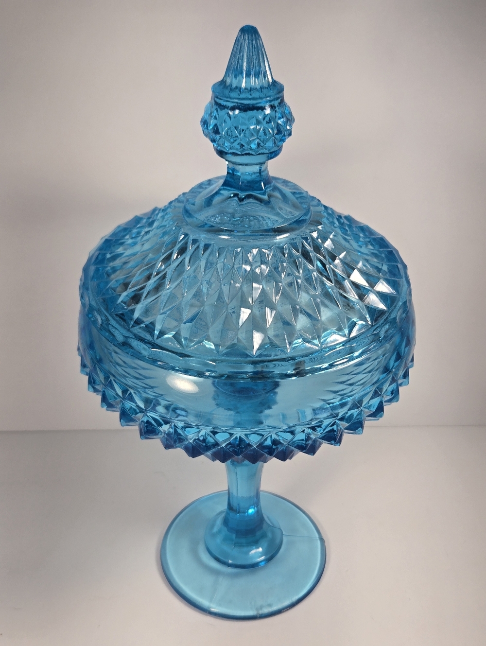 Vintage Indiana Glass Capri Diamond Point Lidded Pedestal Compote 12" Candy Dish